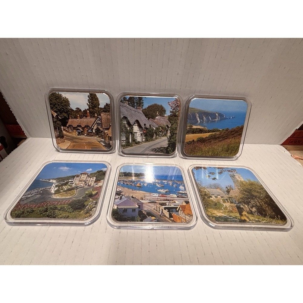 Isle of Wight England Drink Coasters Set of 6 acrylic cork back landmarks pics